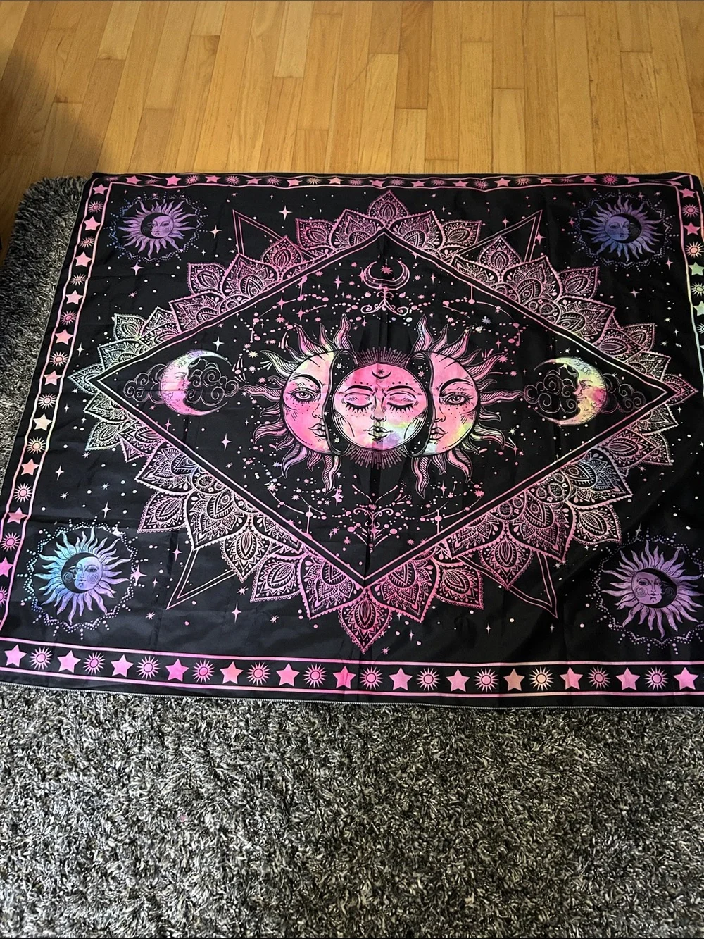 Boho Sun & Moon Wall Tapestry - Pink Black